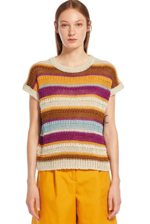 Weekend MaxMara Acceso Linen Crochet Top - Tobacco | Shirts And Tops | Knitwear