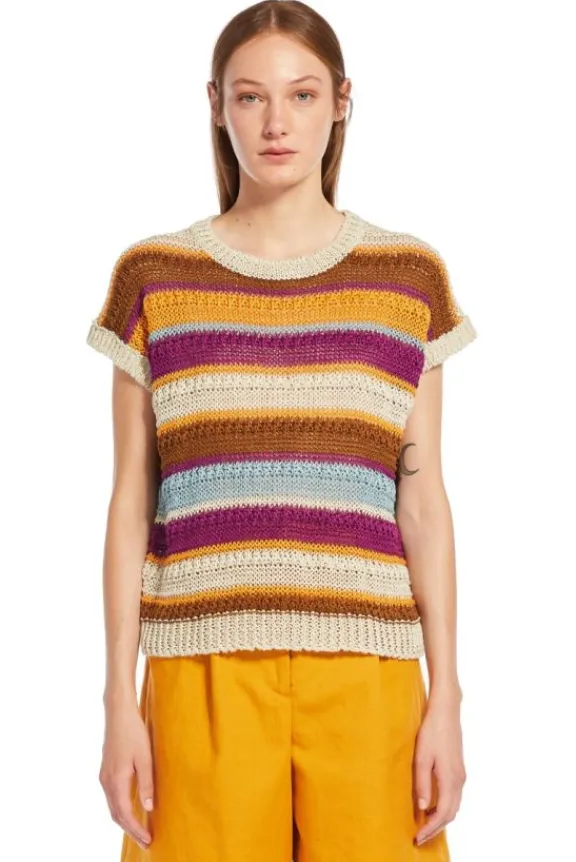 Weekend MaxMara Acceso Linen Crochet Top - Tobacco | Shirts And Tops | Knitwear