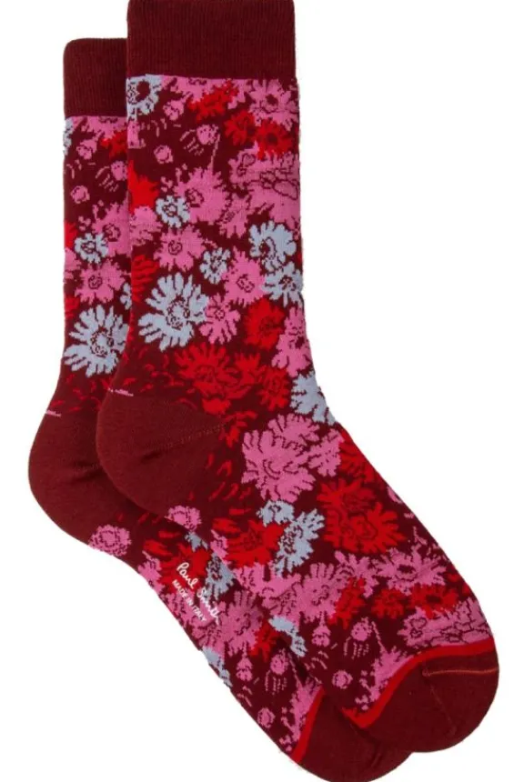 Paul Smith Archive Floral Socks - Burgundy | Hosiery