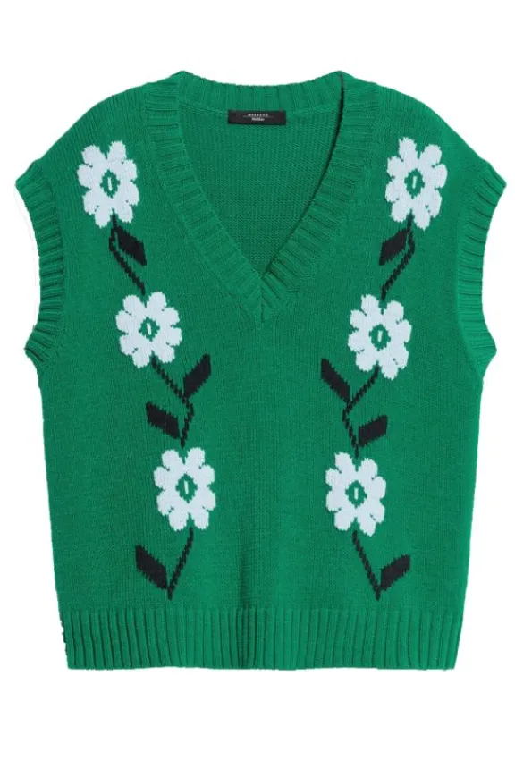Weekend MaxMara Austria Oversized Inlaid Cotton Gilet - Green Flower | Knitwear