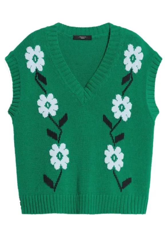 Weekend MaxMara Austria Oversized Inlaid Cotton Gilet - Green Flower | Knitwear