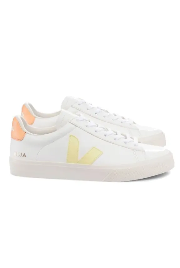 Veja Campo Chrome Free Leather Trainers - White Sun Peach | Veja