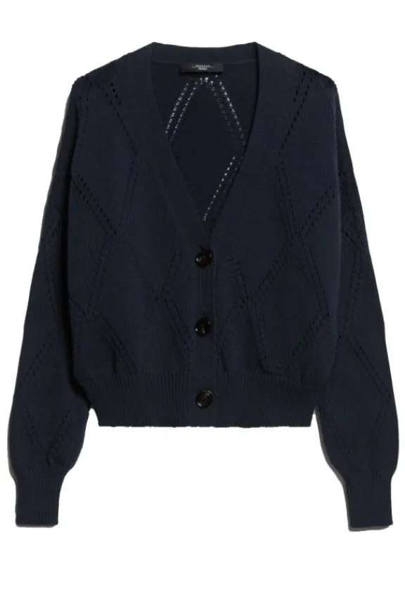 Weekend MaxMara Dovere Cotton V-Neck Cardigan - Navy | Knitwear