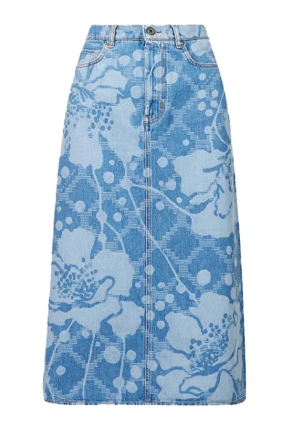 Weekend MaxMara Fonte Floral Pattern Denim Midi Skirt - Blue | Skirts