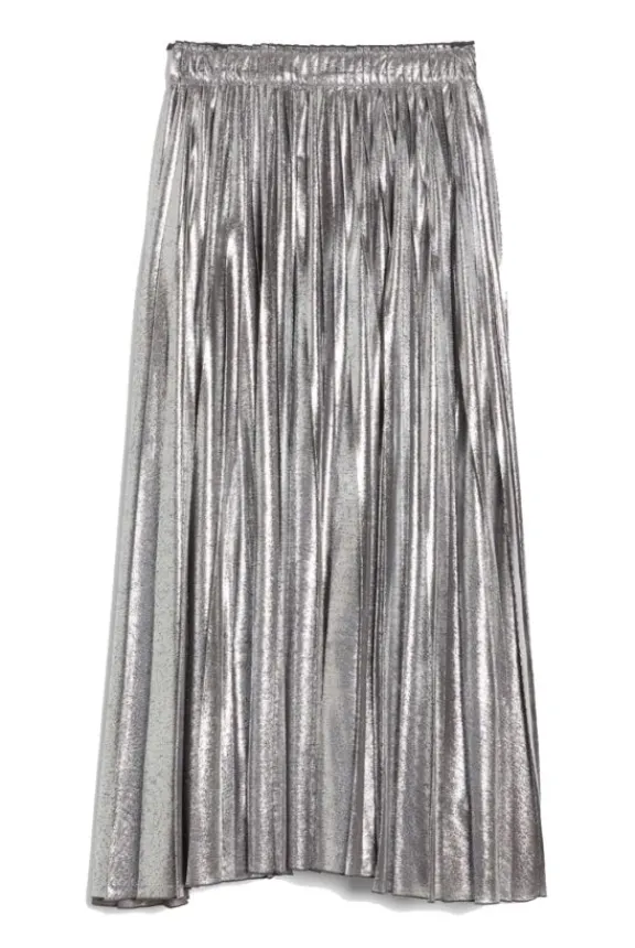 Weekend MaxMara Gamma Long Skirt in Metallic Georgette - Silver | Skirts