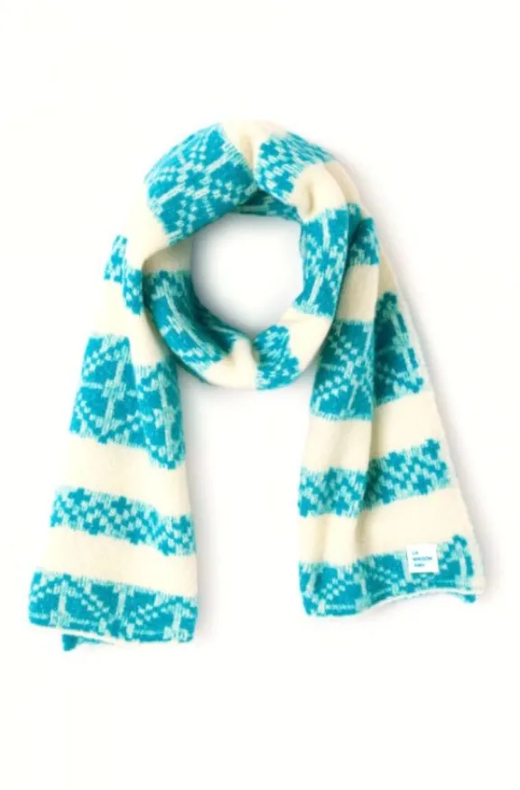American Vintage Glyson Scarf - Ecru Jacquard Turquoise | Scarves