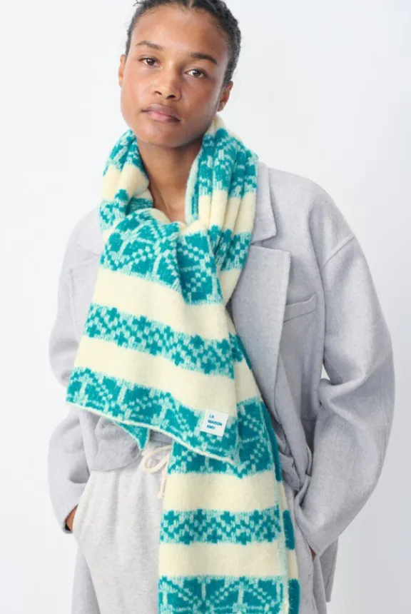 American Vintage Glyson Scarf - Ecru Jacquard Turquoise | Scarves