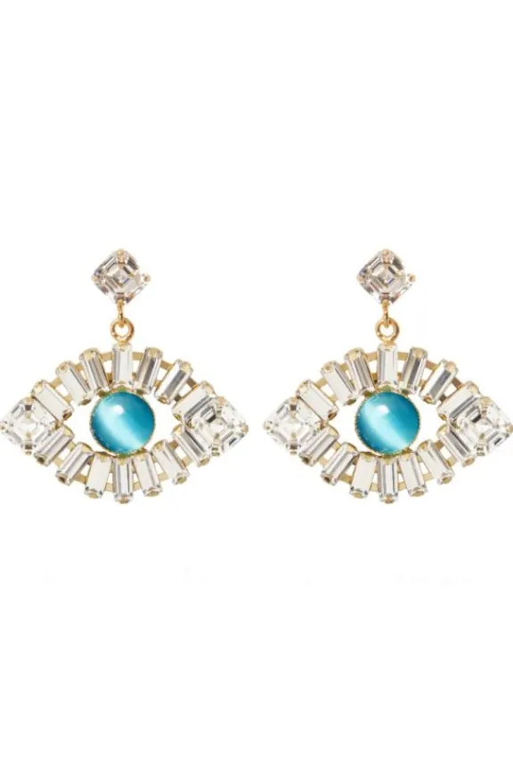 Caroline Svedbom Greek Eye Statement Earrings - Gold/Aquamarine | Jewellery