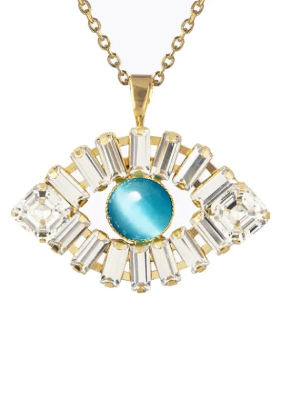 Caroline Svedbom Greek Eye Statement Necklace - Crystal/Aquamarine | Jewellery | Gifts