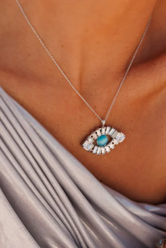 Caroline Svedbom Greek Eye Statement Necklace - Crystal/Aquamarine | Jewellery | Gifts