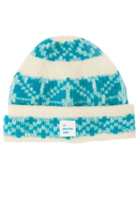 American Vintage Gylson Beanie - Ecru Jacquard Turquoise | Hats And Gloves