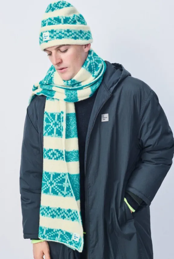 American Vintage Gylson Beanie - Ecru Jacquard Turquoise | Hats And Gloves