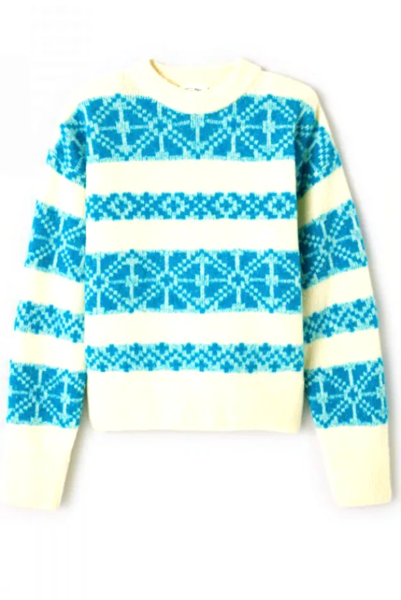 American Vintage Gylson Jumper - Ecru Jacquard Turquoise | Knitwear