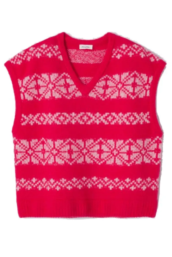 American Vintage Gylson Vest - Fuchsia Jacquard Ecru | Knitwear