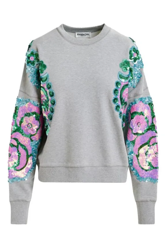 Essentiel Antwerp Hecrazy Embroidered Sweatshirt- Nimbus Cloud | Shirts And Tops | Knitwear