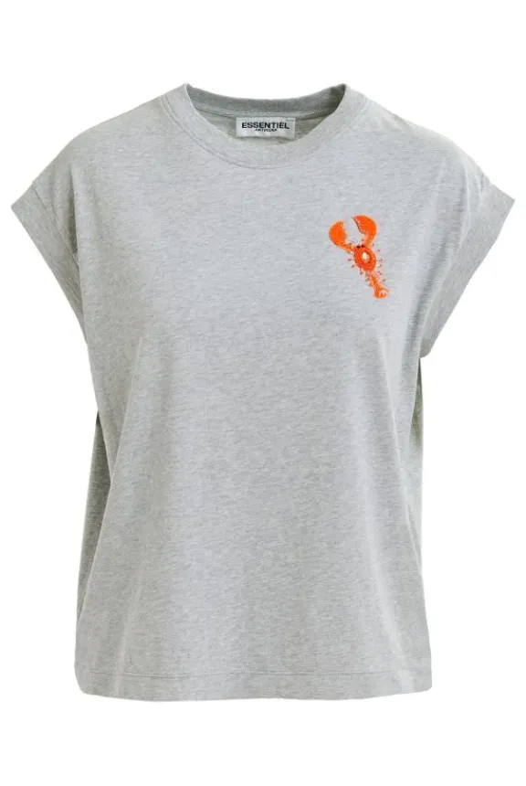 Essentiel Antwerp Hobster Embroidered T-Shirt - Nimbus Cloud | Shirts And Tops