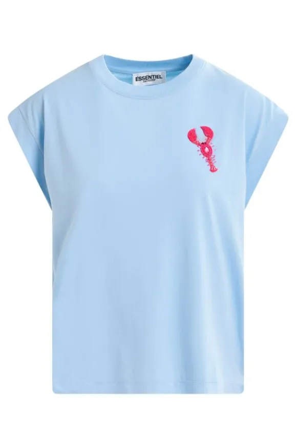 Essentiel Antwerp Hobster Embroidered T-Shirt - Aqua Blue | Shirts And Tops