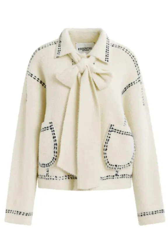 Essentiel Antwerp Hoops Cardigan with Bow - Sour Cream | Knitwear