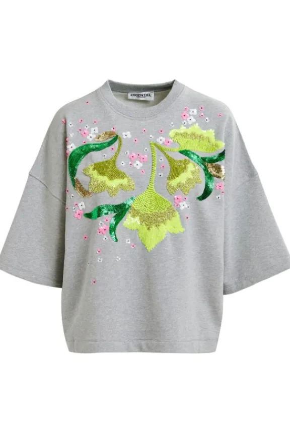 Essentiel Antwerp Hotanical Embroidered Sweatshirt - Nimbus Cloud | Shirts And Tops | Knitwear