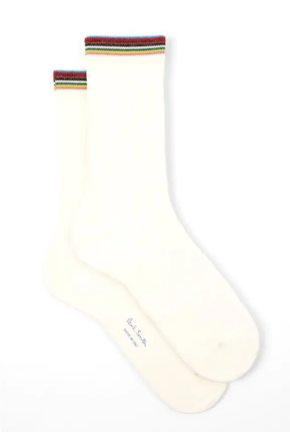 Paul Smith Imelda Signature Stripe Trim Socks - Ivory | Hosiery