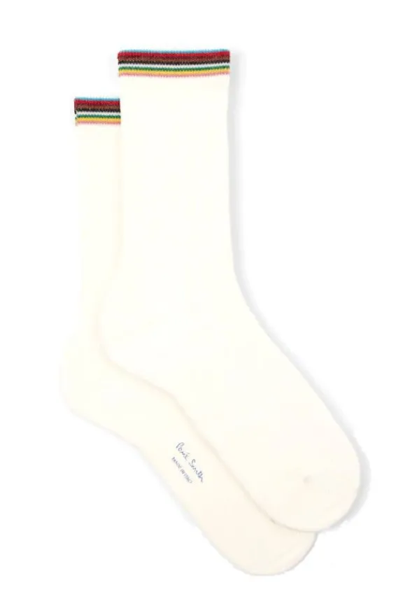 Paul Smith Imelda Signature Stripe Trim Socks - Ivory | Hosiery