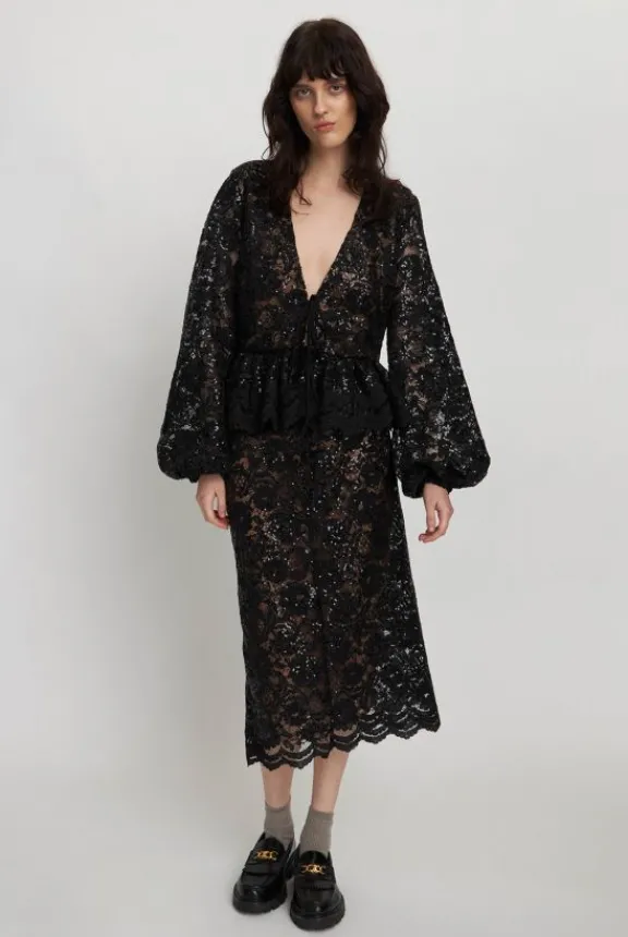 Stella Nova Lace Sequin Blouse - Black | Shirts And Tops