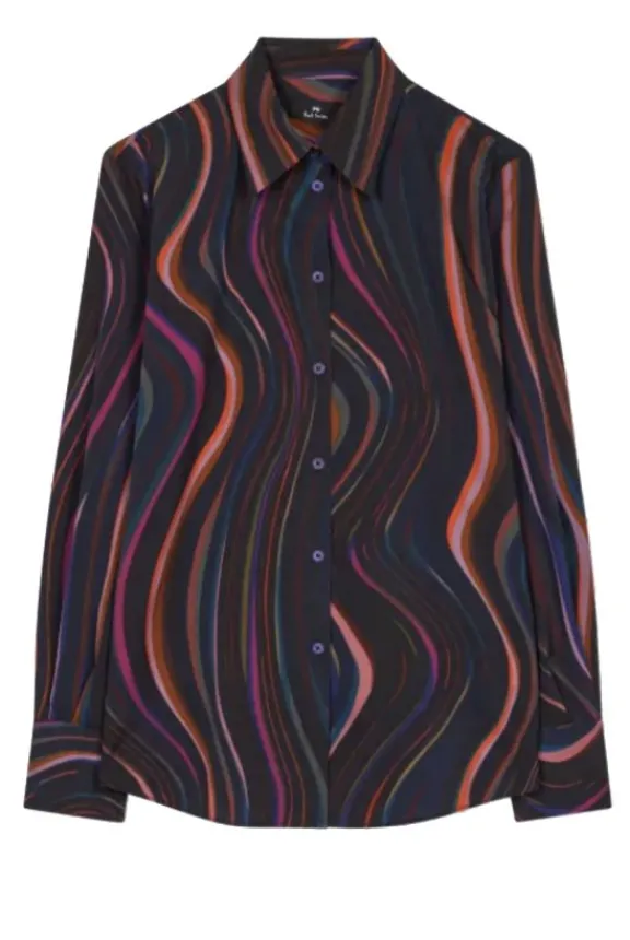 Paul Smith Midnight Swirl Satin Gerogette Shirt - Navy | Shirts And Tops
