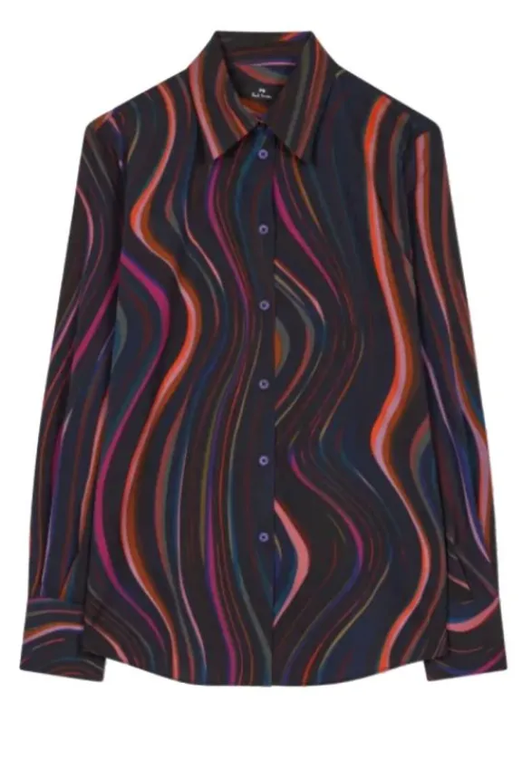 Paul Smith Midnight Swirl Satin Gerogette Shirt - Navy | Shirts And Tops