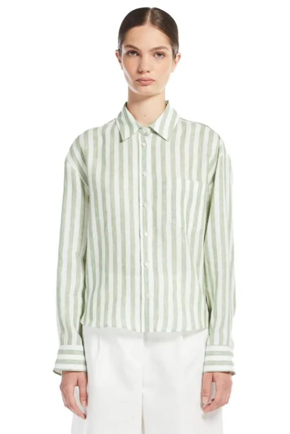 Weekend MaxMara Nolana Linen Shirt - Green Stripe | Shirts And Tops