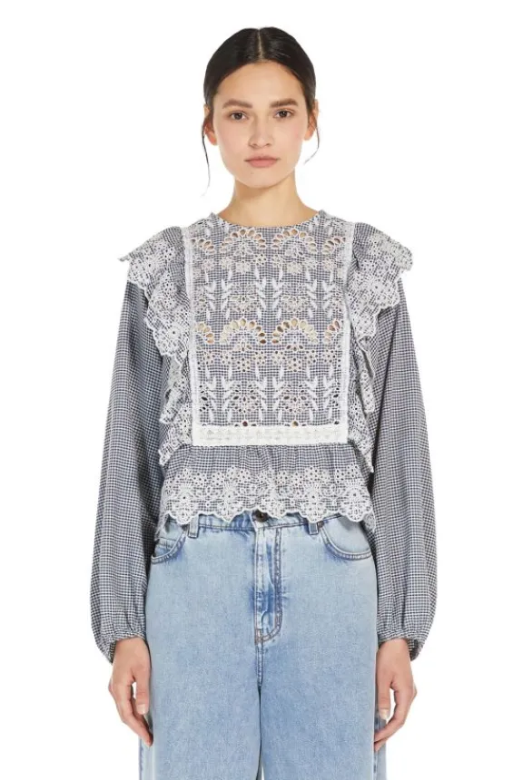 Weekend MaxMara Orazio Gingham Blouse - Navy Vichy | Shirts And Tops