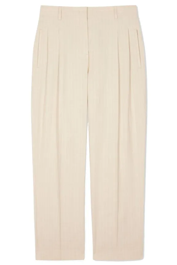 Paul Smith Pinstripe Pleated Tailored Trousrers - Cream | Trousers And Playsuits