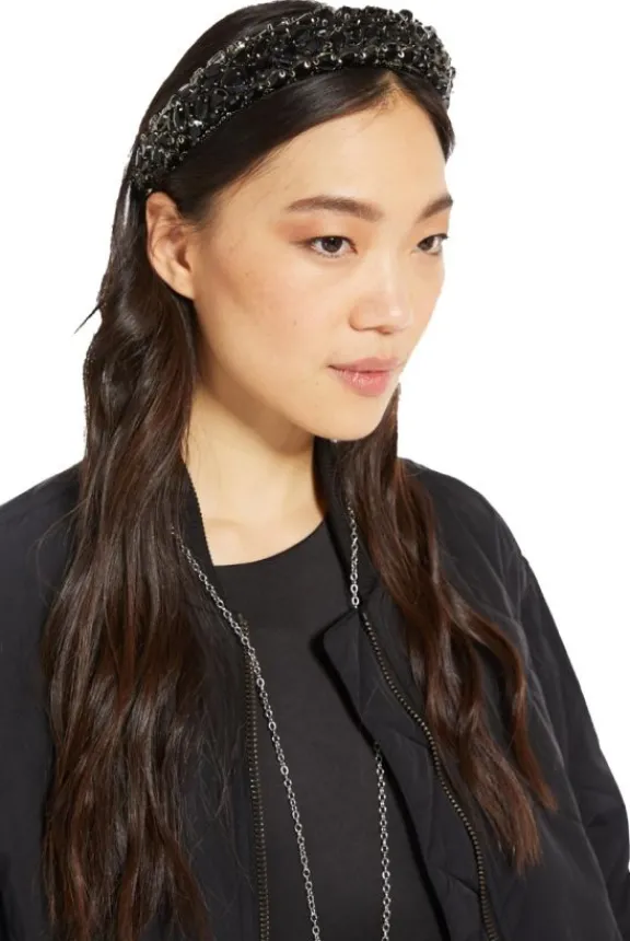 Weekend MaxMara Pontile Bead & Rhinestone Headband - Black | Jewellery | Hats And Gloves