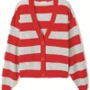 American Vintage Raxow Cardigan - Strawberry Striped Grey Melange | Knitwear