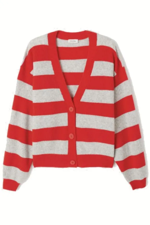 American Vintage Raxow Cardigan - Strawberry Striped Grey Melange | Knitwear