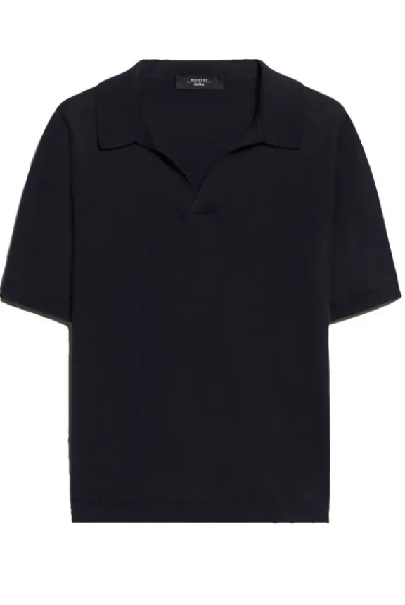 Weekend MaxMara Roncolo Silk & Cotton Yarn Polo Sweater - Navy | Knitwear