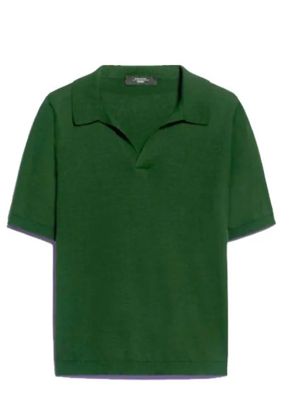 Weekend MaxMara Roncolo Silk & Cotton Yarn Polo Sweater - Green | Knitwear