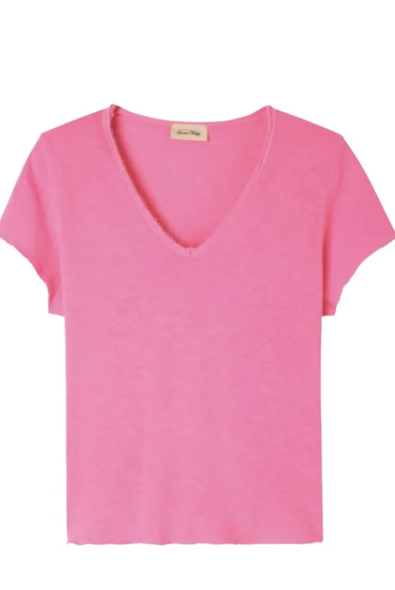 American Vintage Sonoma V-Neck T-Shirt - Pink Acid Fluo | Shirts And Tops