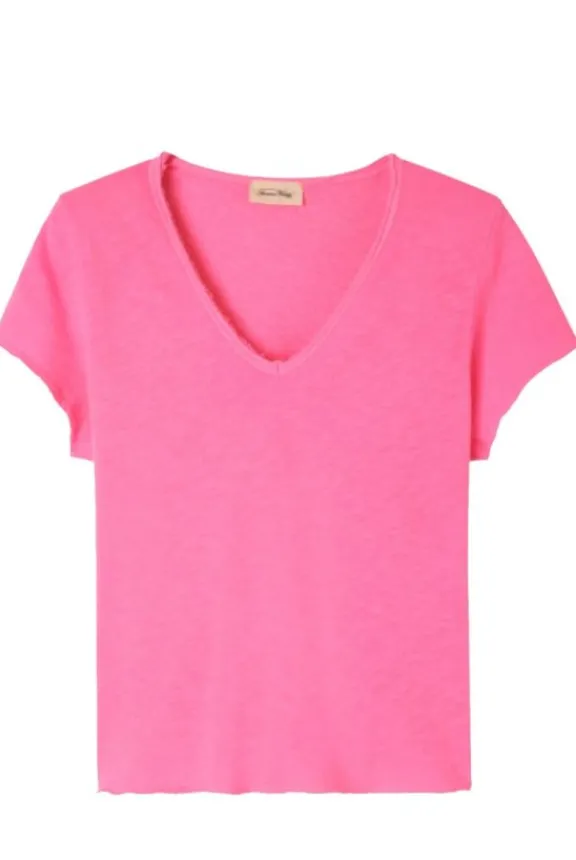 American Vintage Sonoma V-Neck T-Shirt - Pink Acid Fluo | Shirts And Tops