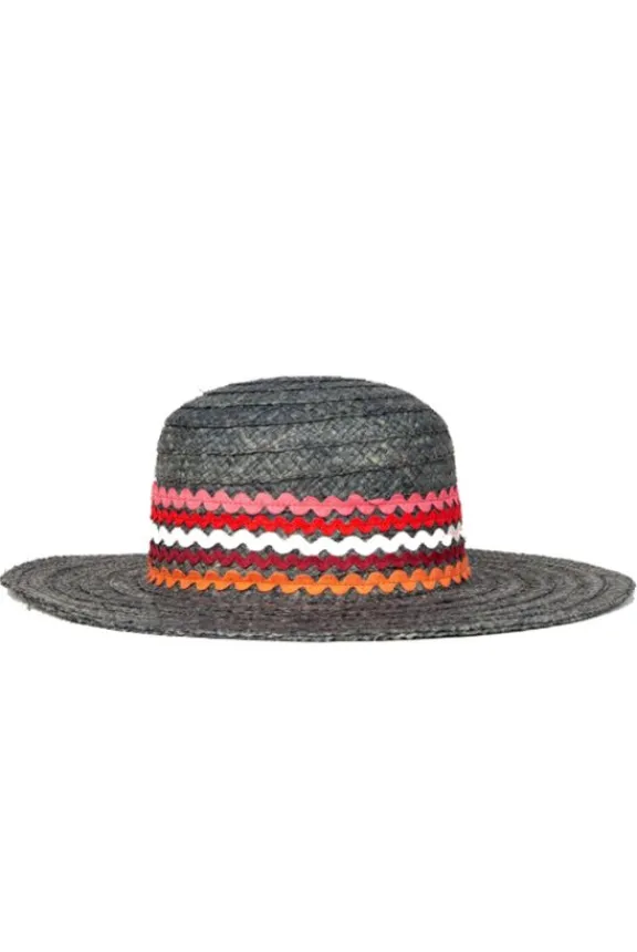 Paul Smith Straw Embroidered Ric Rac Scallop Trim Floppy Hat - Black | Hats And Gloves