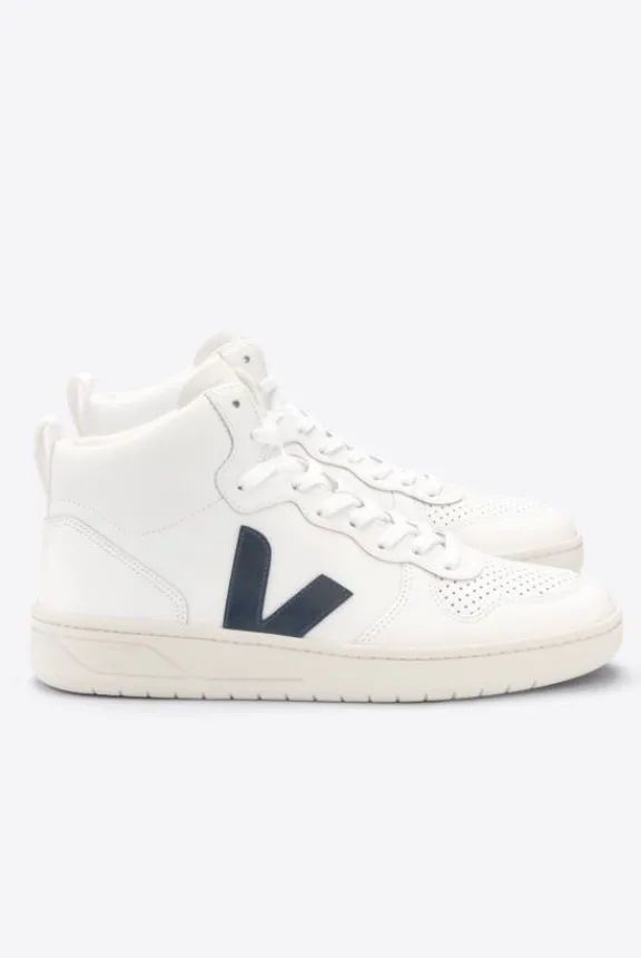 Veja V-15 Leather High Top Trainers - White Nautico | Veja