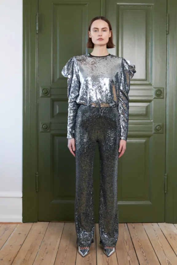 Stella Nova Winnie Glitter Pants - Silver Fracture | Trousers And Playsuits